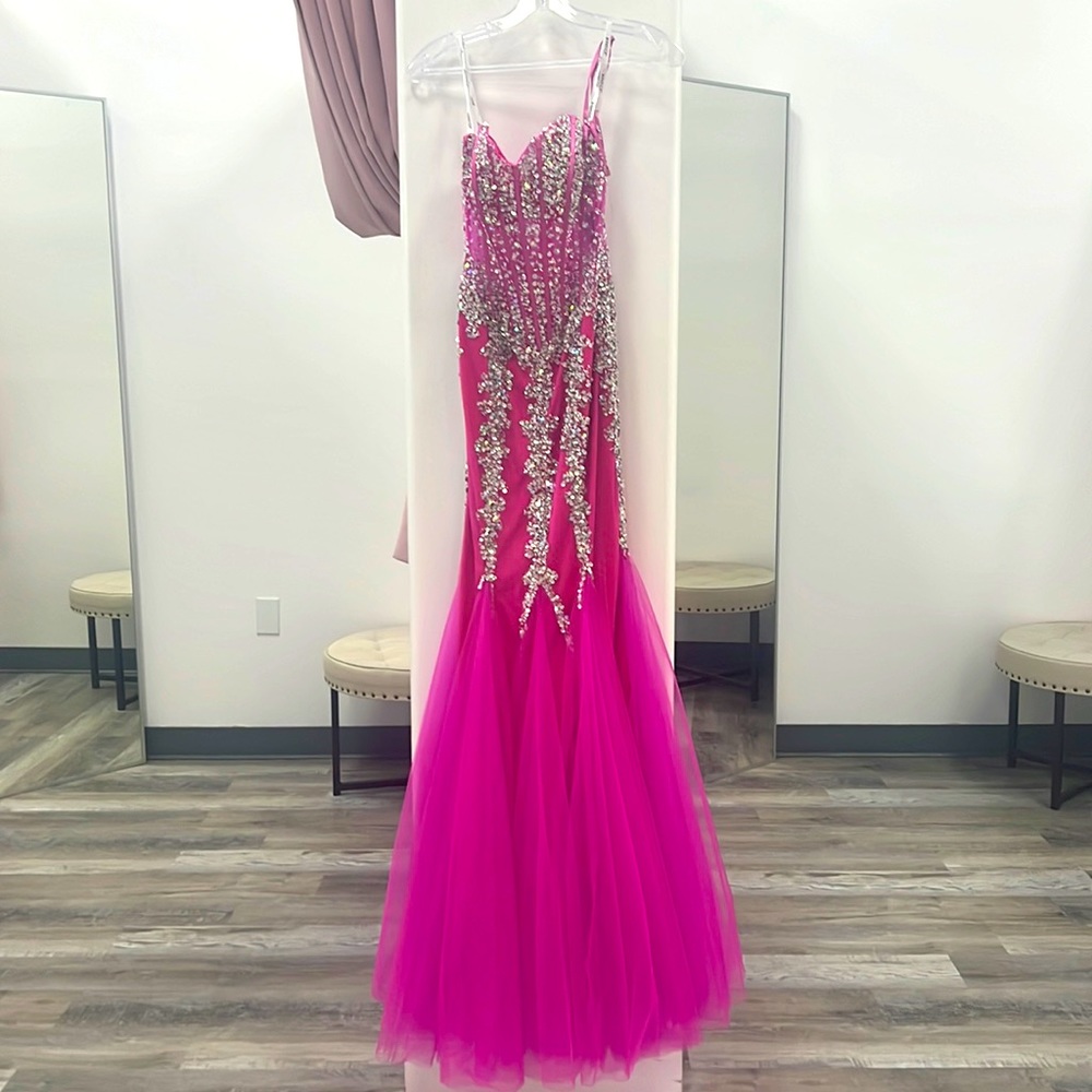 Jovani 5908 Hot Pink/Silver size 2 NWT Brand New Worn Never Altered
